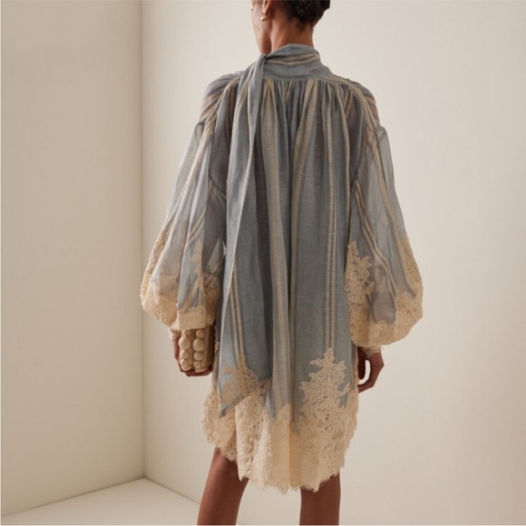 Zimmermann Lyrical Lace Edge Linen Silk Mini Dress Sz 0 - Picture 4 of 11